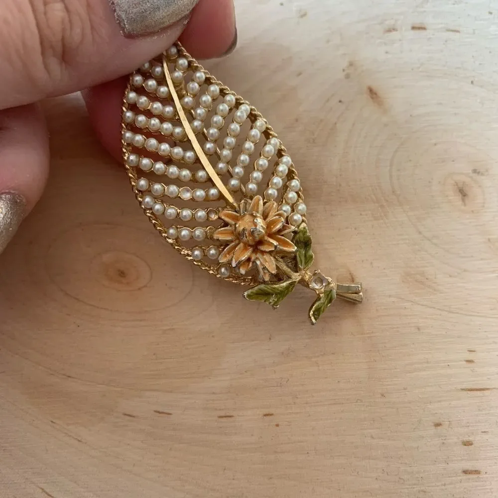 B.S.K vintage leaf brooch